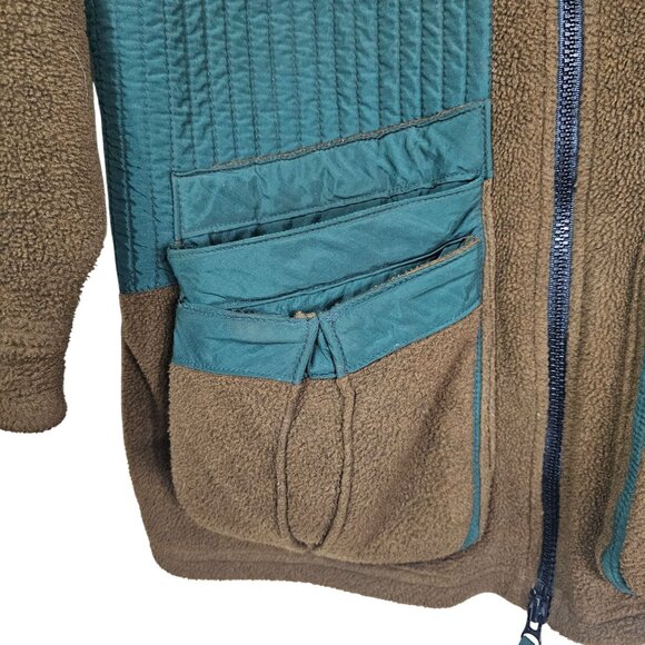 VTG Orvis Fleece Field Jacket XL Green Brown Cargo Shooting Mid Length Outdoor - Picture 4 of 15
